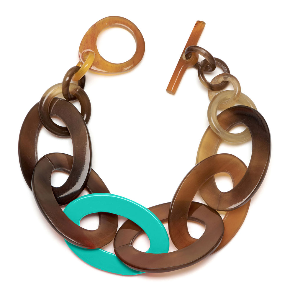 Aquamarine Lacquered and Branch Jewellery - Brown Natural oval link horn bracelet