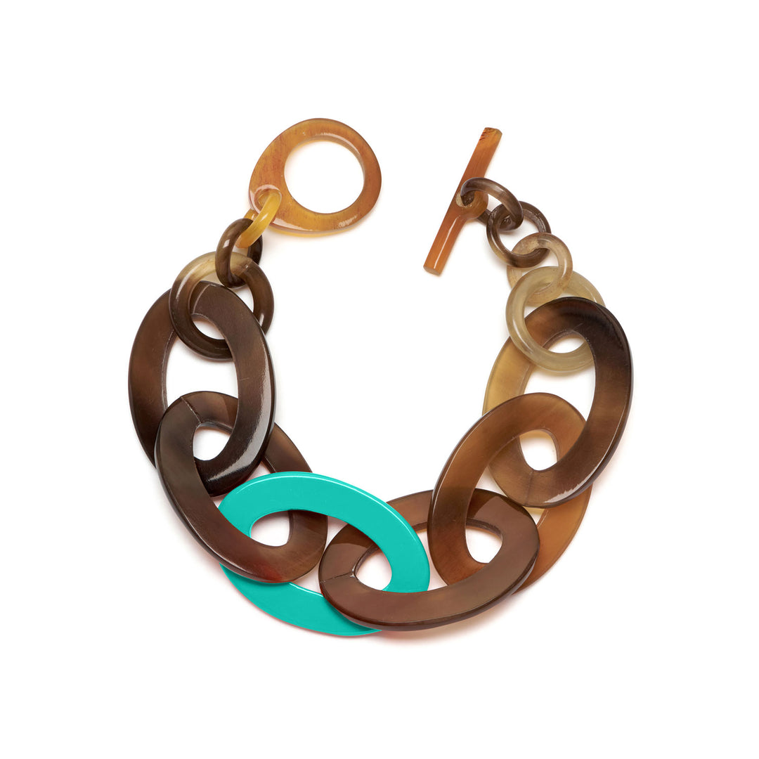 Branch Jewellery - Aquamarine Lacquered and Brown Natural oval link horn bracelet