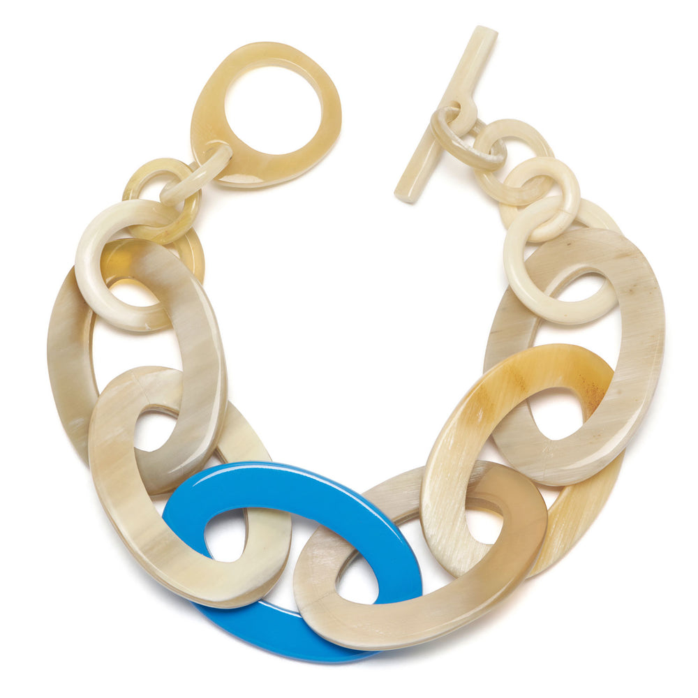 Branch Jewellery - Blue Lacquered and white Natural oval link horn bracelet