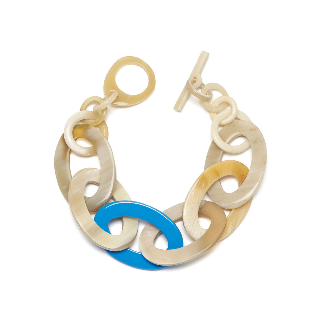 Branch Jewellery - Blue Lacquered and white Natural oval link horn bracelet
