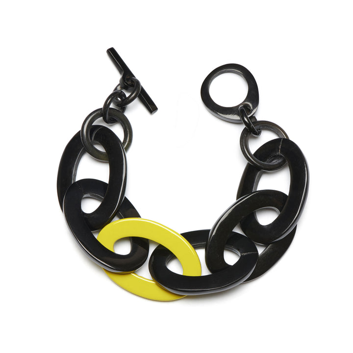 Chartreuse Lacquered and Black oval link horn bracelet