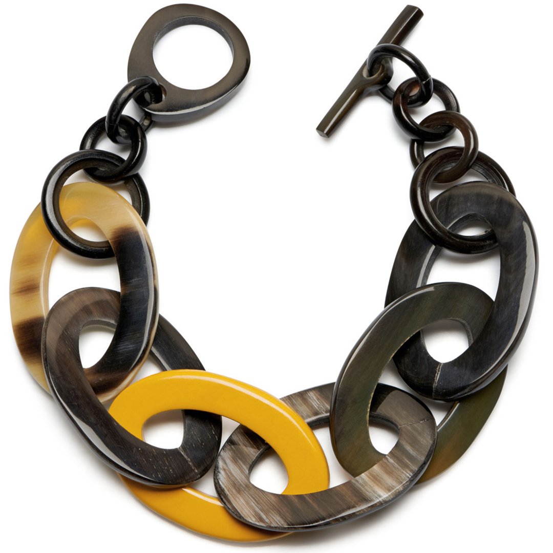 Mustard Yellow and natural horn oval link bracelet