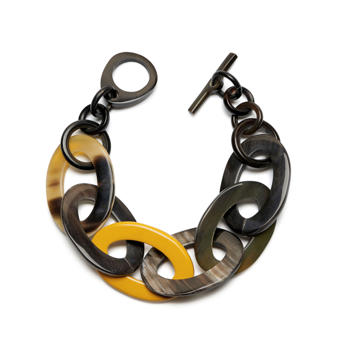 Mustard Yellow and natural horn oval link bracelet