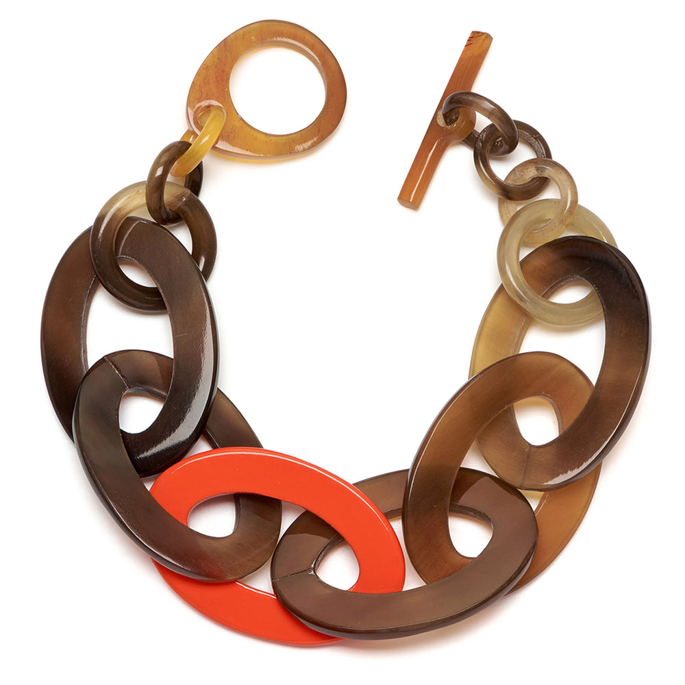 Branch Jewellery - Orange Lacquered and Brown Natural oval link horn bracelet