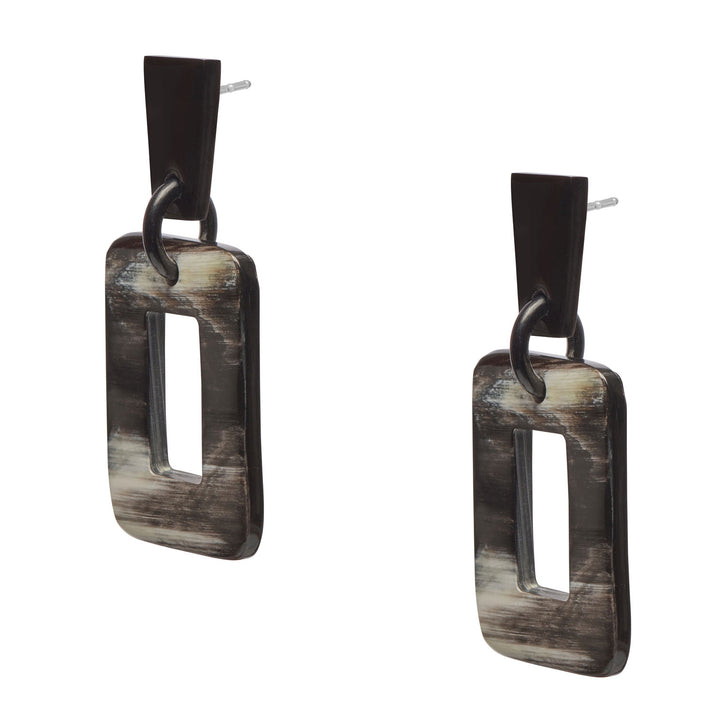 Branch Jewellery - Black natural rectangular horn earrings