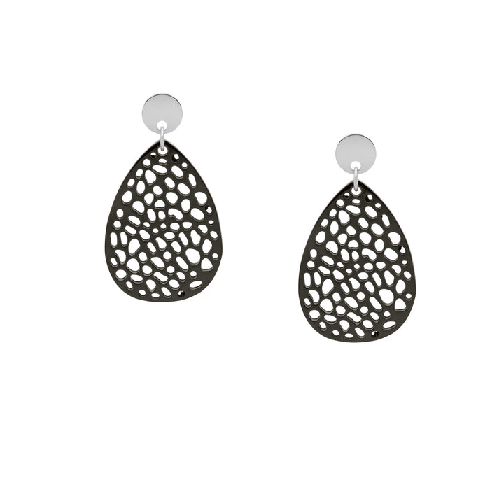 Petra Black and Silver teardrop-shaped statement horn earrings