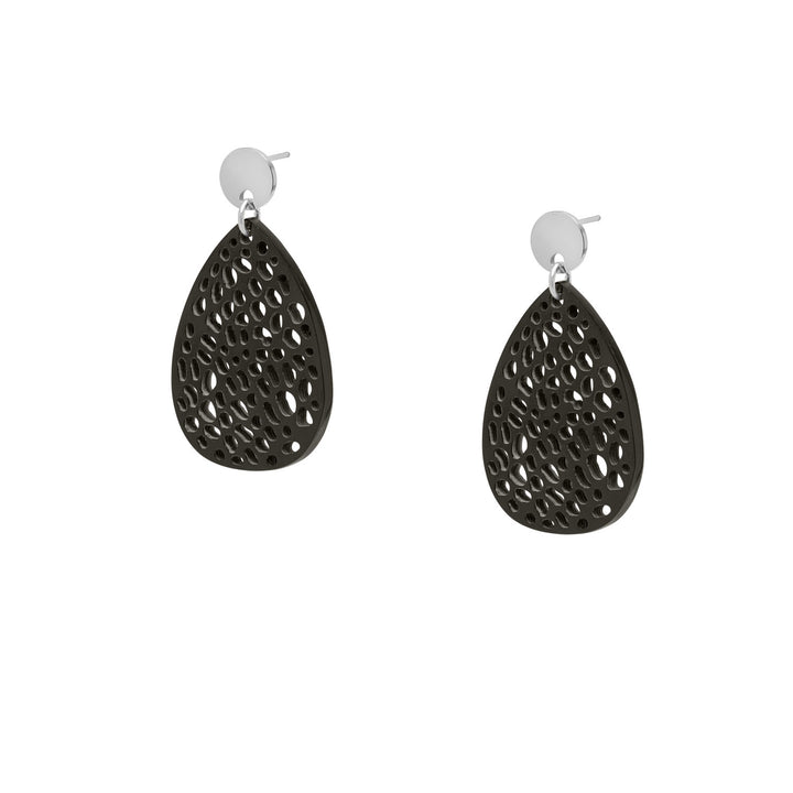 Petra Black and Silver teardrop-shaped statement horn earrings