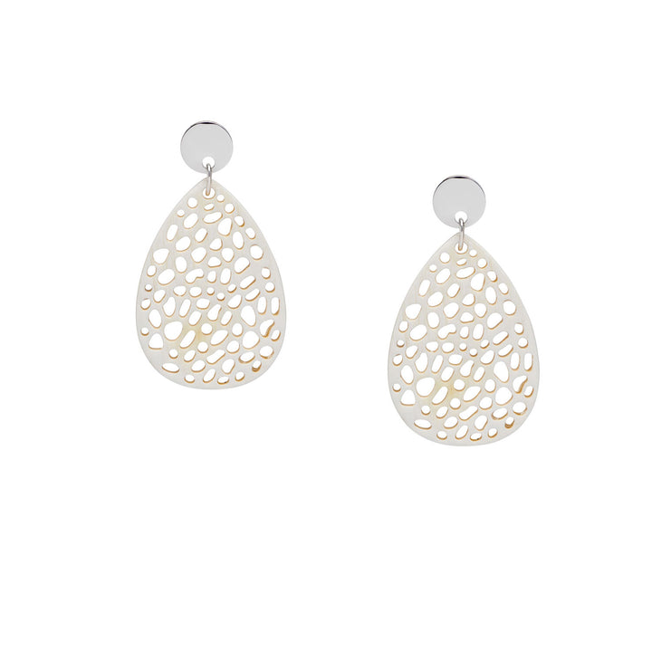 Petra White and Silver teardrop-shaped statement horn earrings