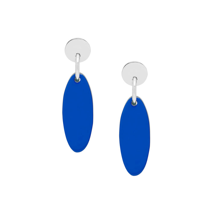 Bright blue small Oval drop earring - Silver