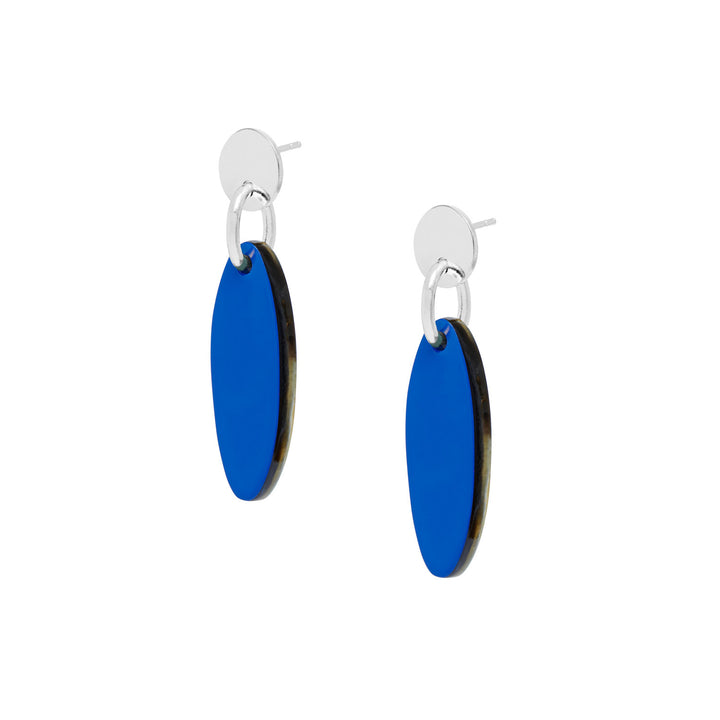 Bright blue small Oval drop earring - Silver