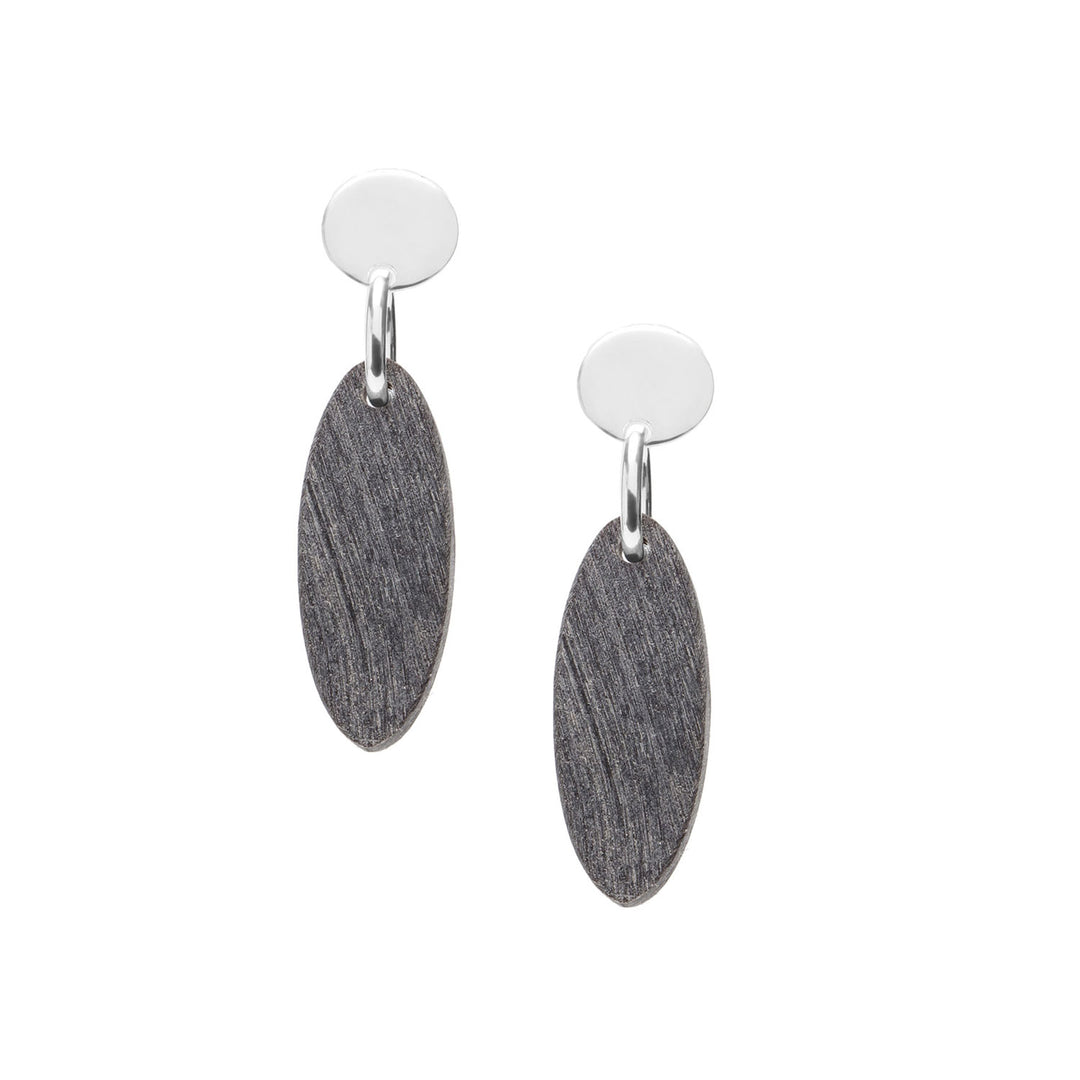 Branch Jewellery - Natural Grey horn short Oval drop earring - Silver