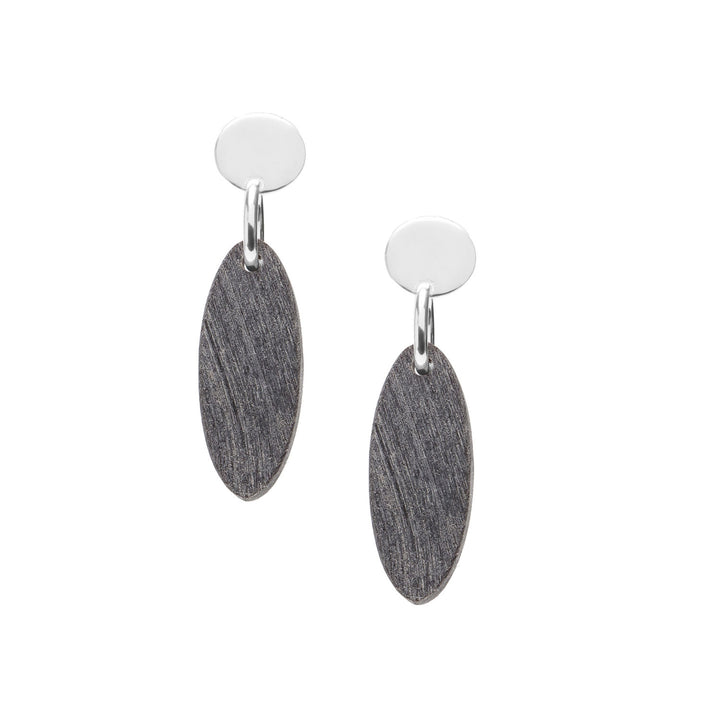 Branch Jewellery - Natural Grey horn short Oval drop earring - Silver