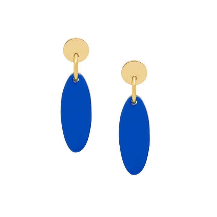 Bright blue small oval drop earring - Gold