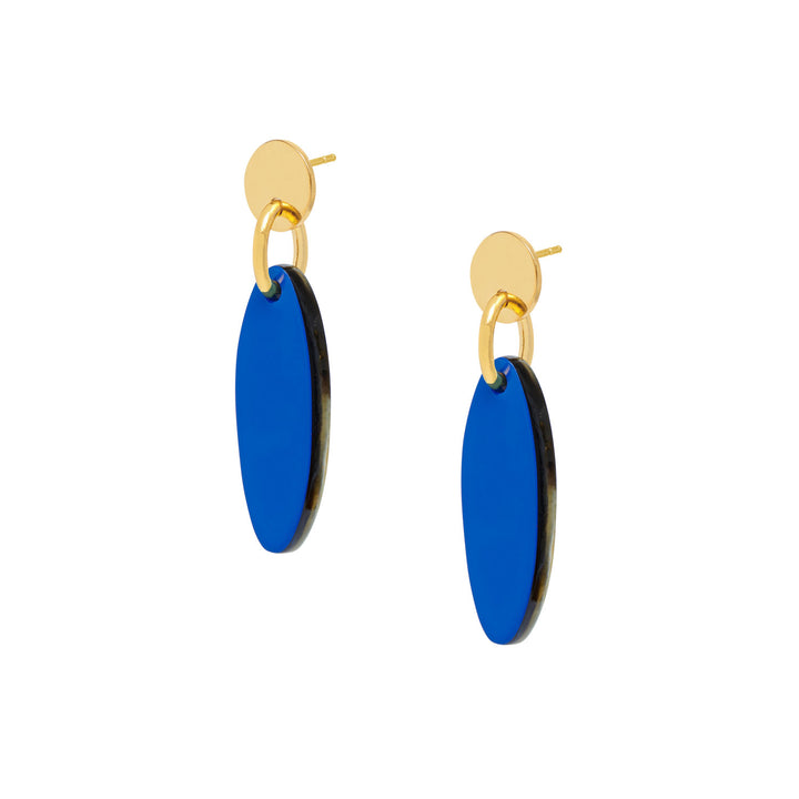 Bright blue small oval drop earring - Gold