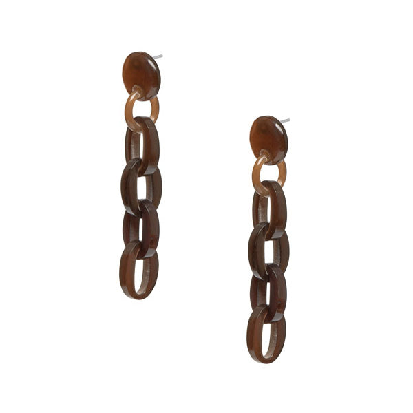 Branch Jewellery - Brown natural chain link buffalo horn earrings