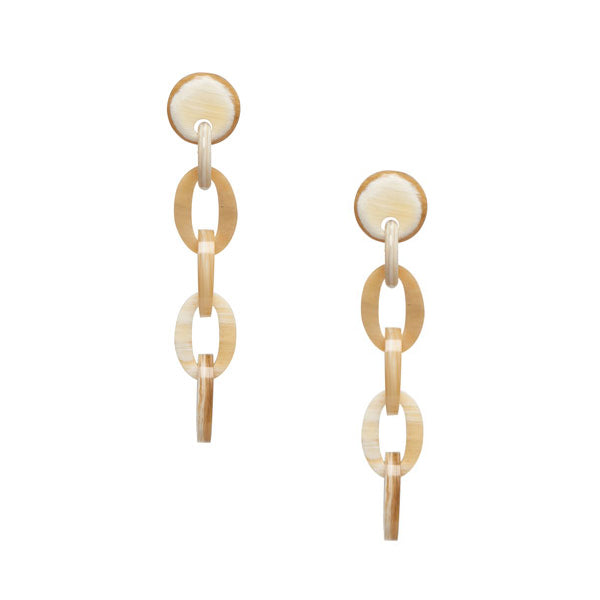 Branch Jewellery - White natural chain link buffalo horn earrings