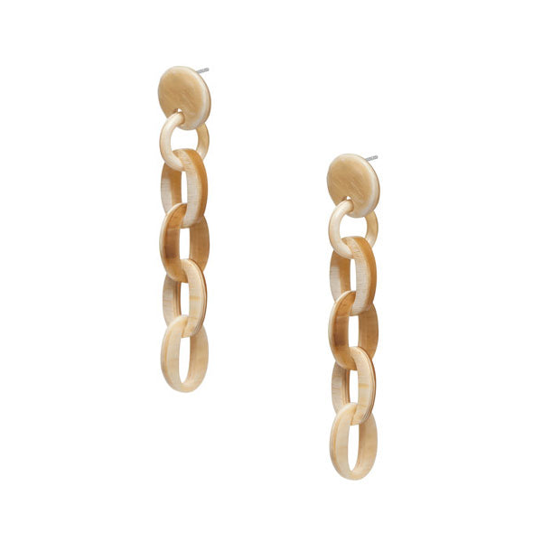 Branch Jewellery - White natural chain link buffalo horn earrings