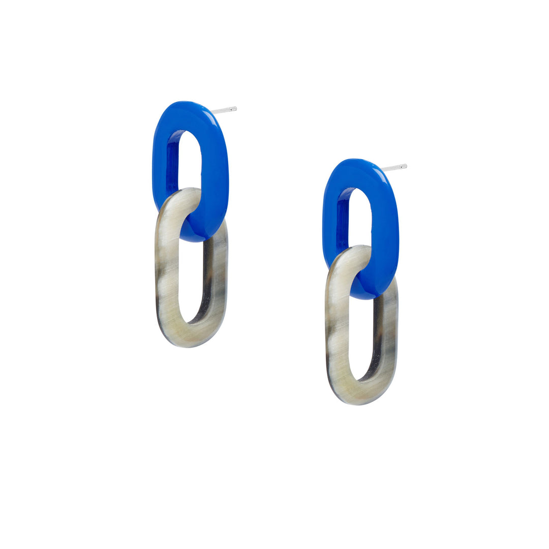 Bright blue and black double link earring