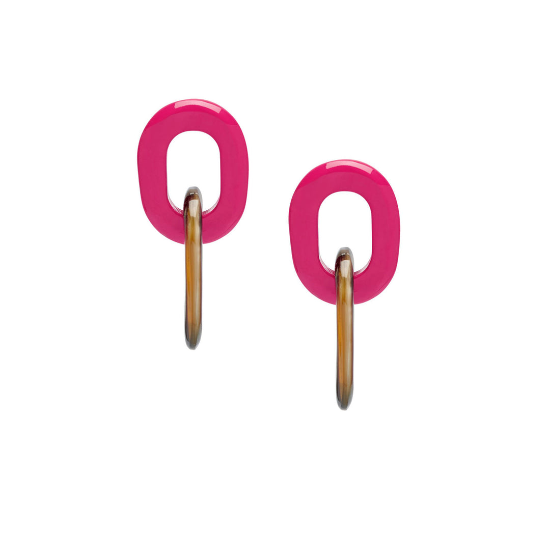 Branch Jewellery Fuchsia Pink and natural black horn double oval link earrings.