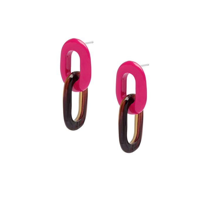 Branch Jewellery Fuchsia Pink and natural black horn double oval link earrings.