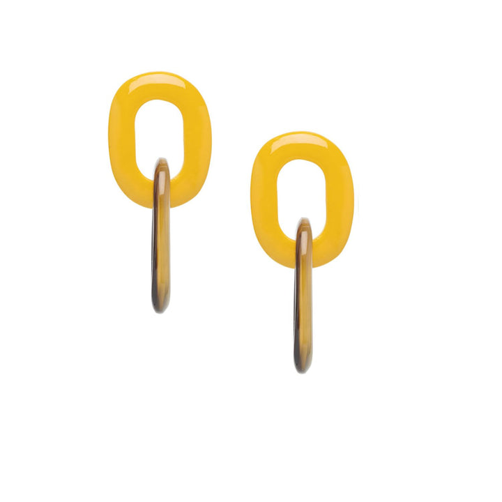 Mustard Yellow and natural horn double link earrings