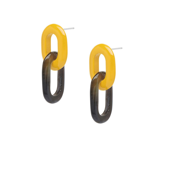 Mustard Yellow and natural horn double link earrings