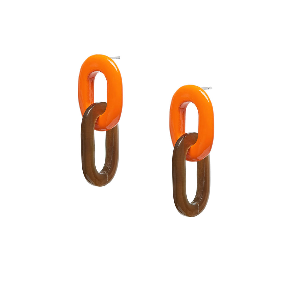Branch Jewellery - Orange and brown natural double link earring