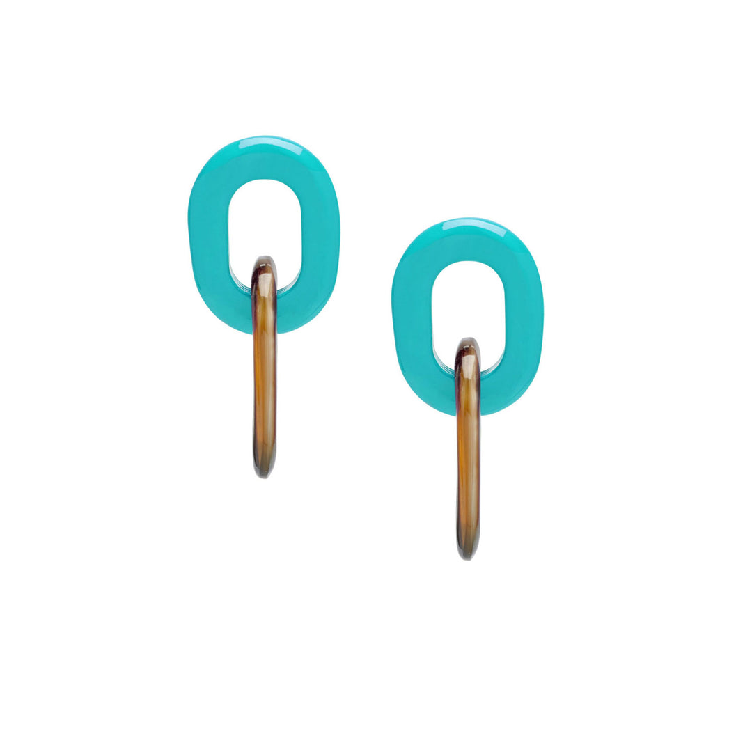 Branch Jewellery Turquoise Blue and natural black horn double oval link earrings.