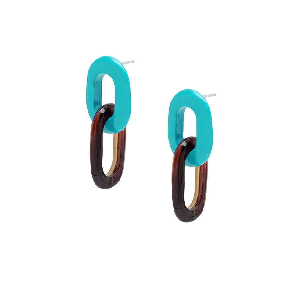 Branch Jewellery Turquoise Blue and natural black horn double oval link earrings.