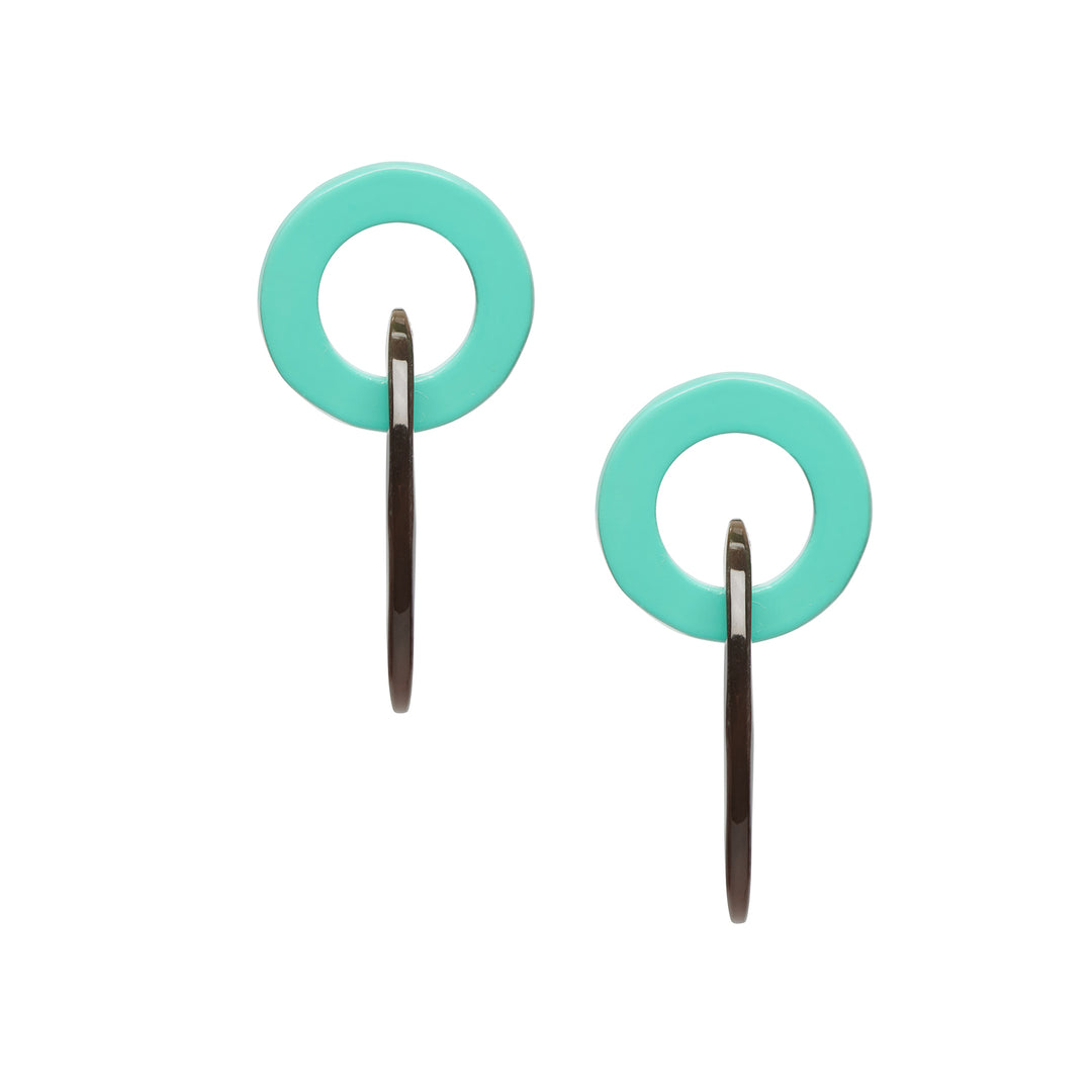 Branch Jewellery - Aquamarine and brown natural oval link horn earring
