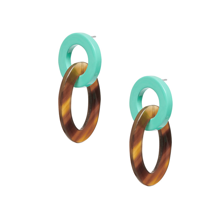 Branch Jewellery - Aquamarine and brown natural oval link horn earring