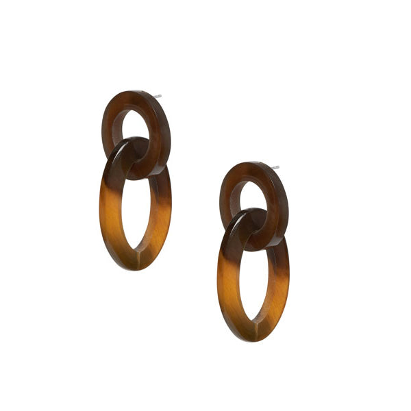 Branch Jewellery - Brown natural small oval buffalo horn link earring