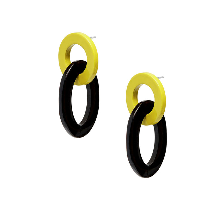 Branch Jewellery - Chartreuse and black natural small oval buffalo horn link earring