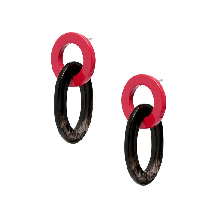 Branch Jewellery - Red and black natural small oval buffalo horn link earring