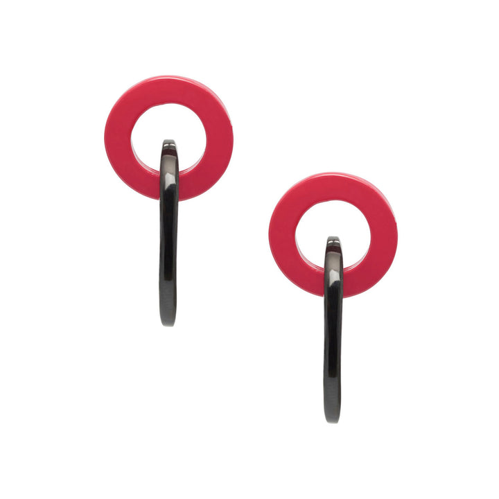 Branch Jewellery - Red and black natural small oval buffalo horn link earring