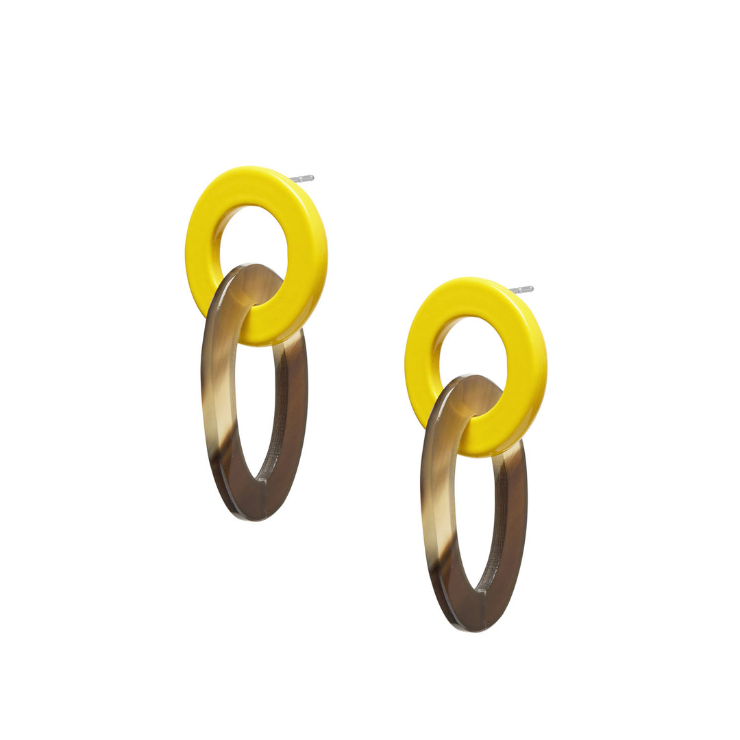 Branch Jewellery - Yellow and brown natural small oval buffalo horn link earring