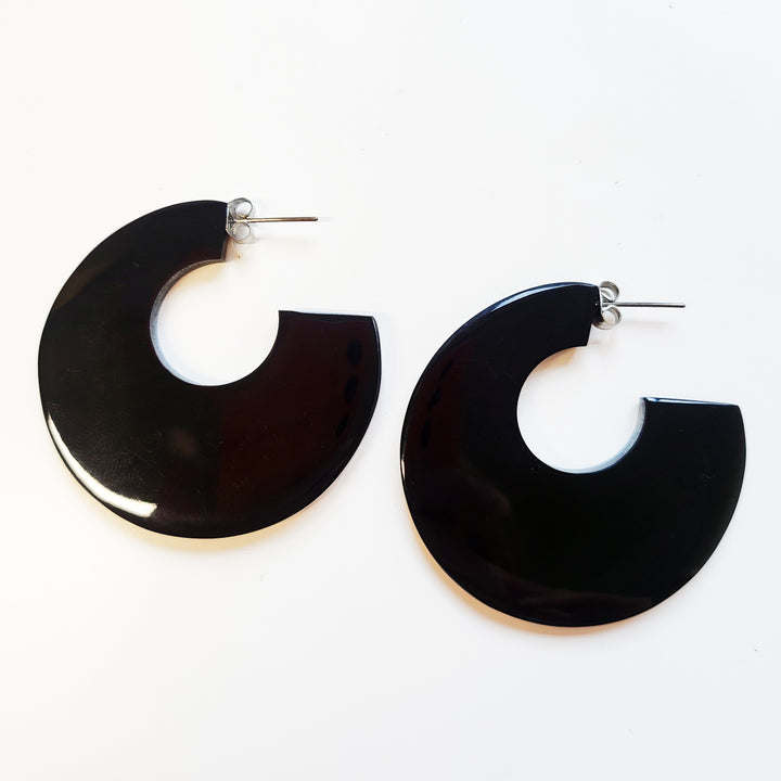 Large flat Black hoop earring