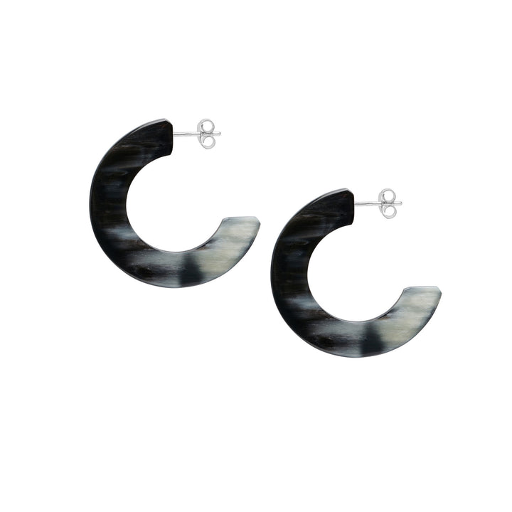 Black Natural horn flat hoop earrings