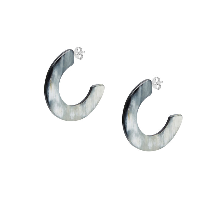 Black Natural horn flat hoop earrings