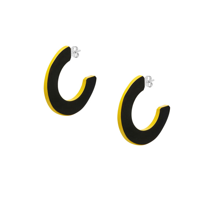 Chartreuse and black  flat hoop earrings