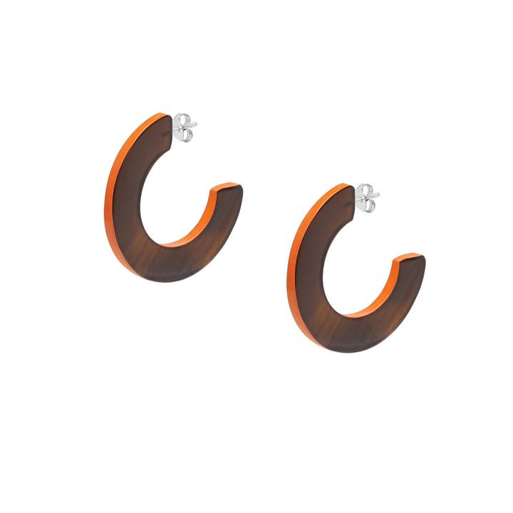 Orange and Brown Natural flat hoop earrings