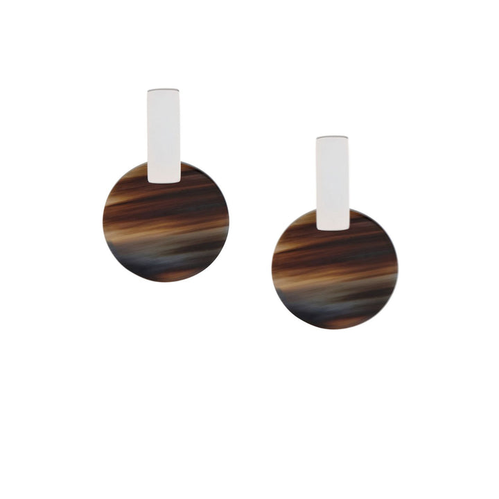 Black Horn & Silver Plated Round Disc Earrings