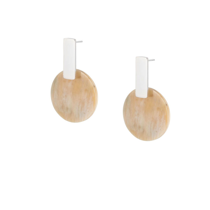 White Horn & Silver Plated Round Disc Earrings