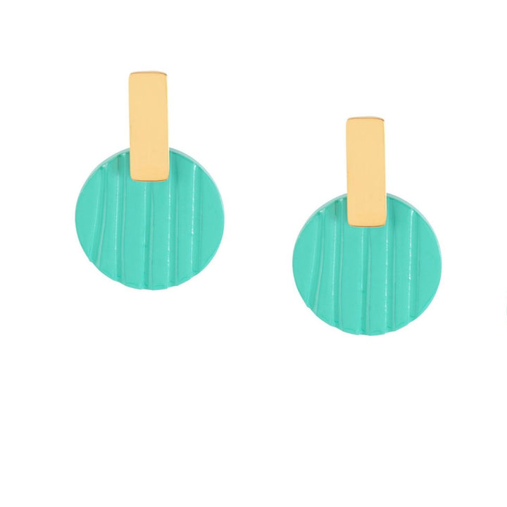 Aquamarine lacquered horn disc drop earring - Gold