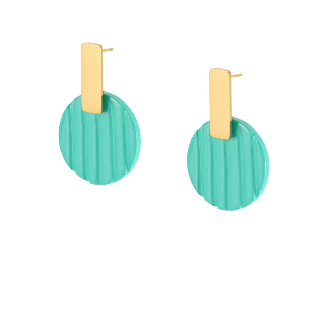 Aquamarine lacquered horn disc drop earring - Gold