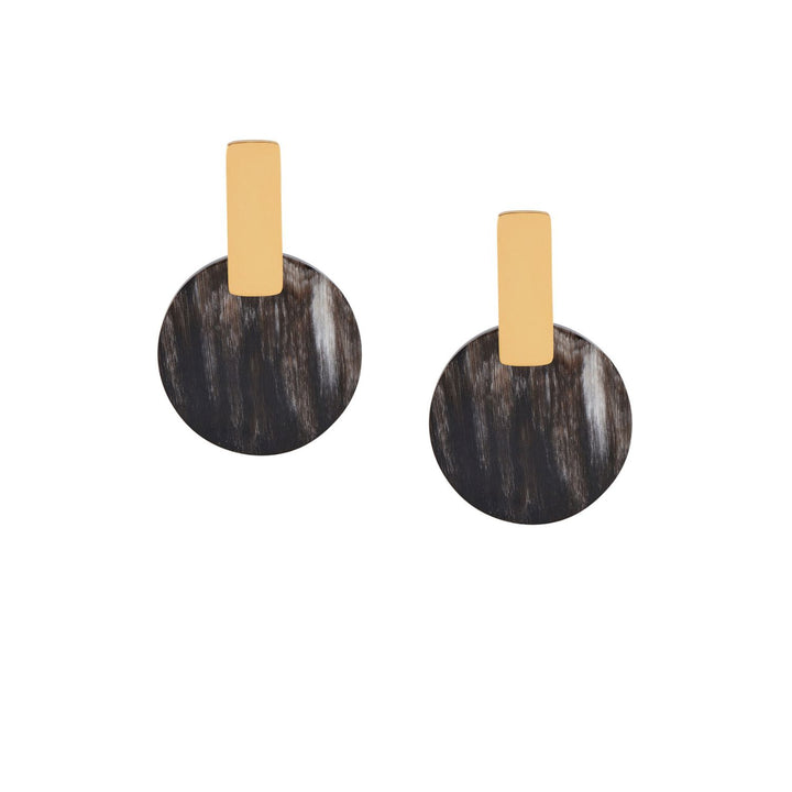 Black Horn & Gold Plated Round Disc Earrings