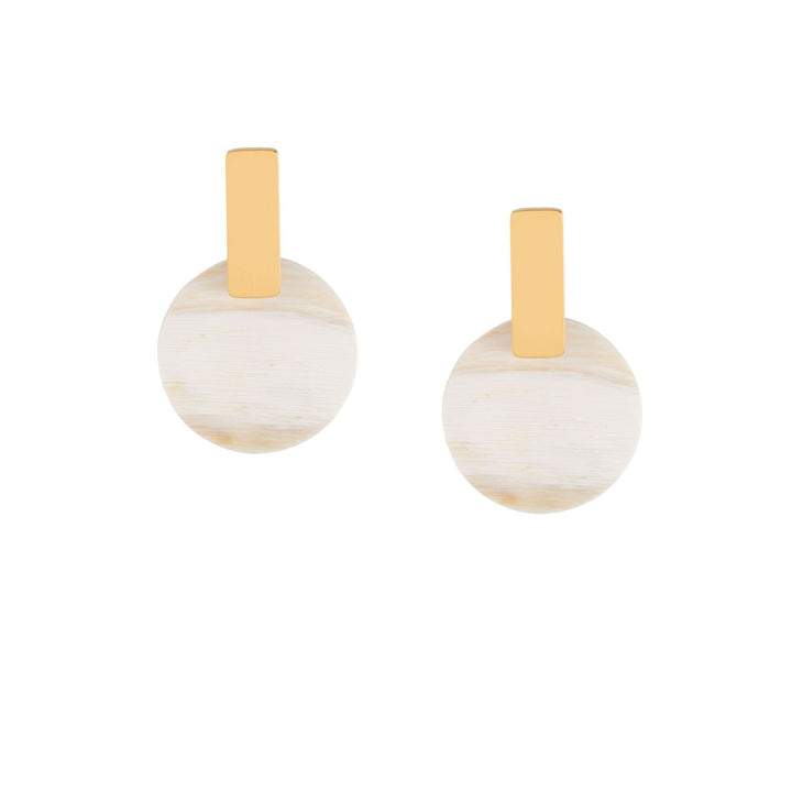 White Horn & Gold Plated Round Disc Earrings
