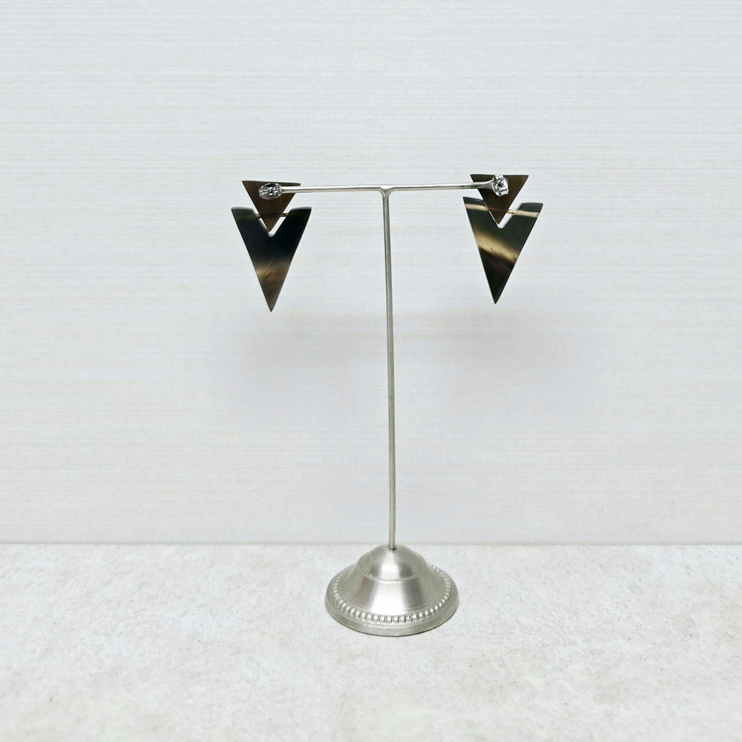Brown natural triangle drop horn earring