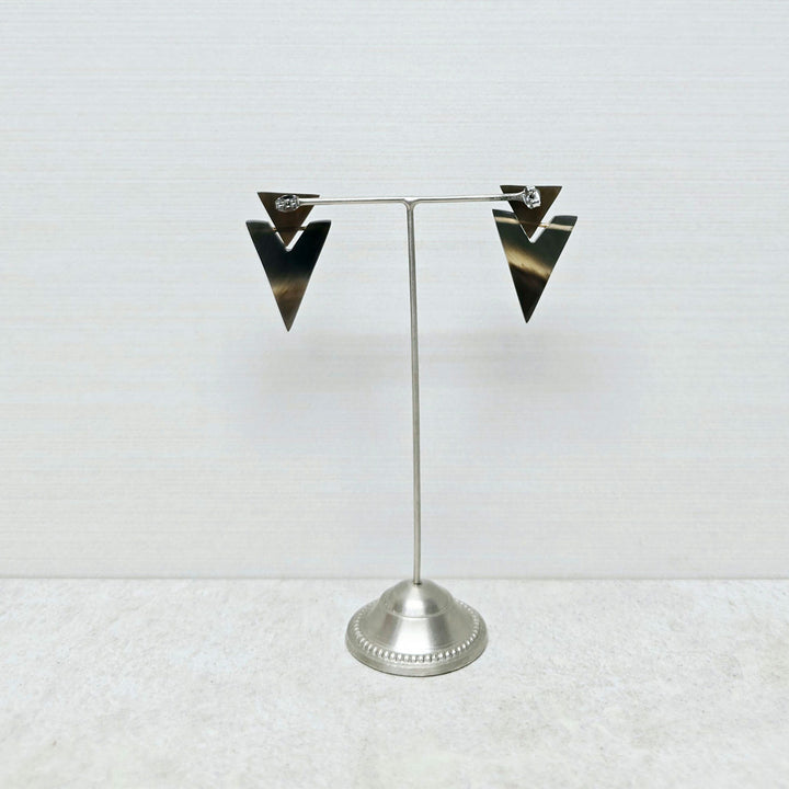 Brown natural triangle drop horn earring