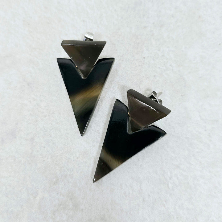 Brown natural triangle drop horn earring